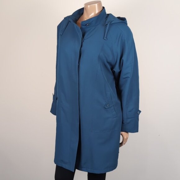 London Fog Hooded Trench Coat Thick Removable Fleece Teal Blue Womens Size 8 - Picture 3 of 15